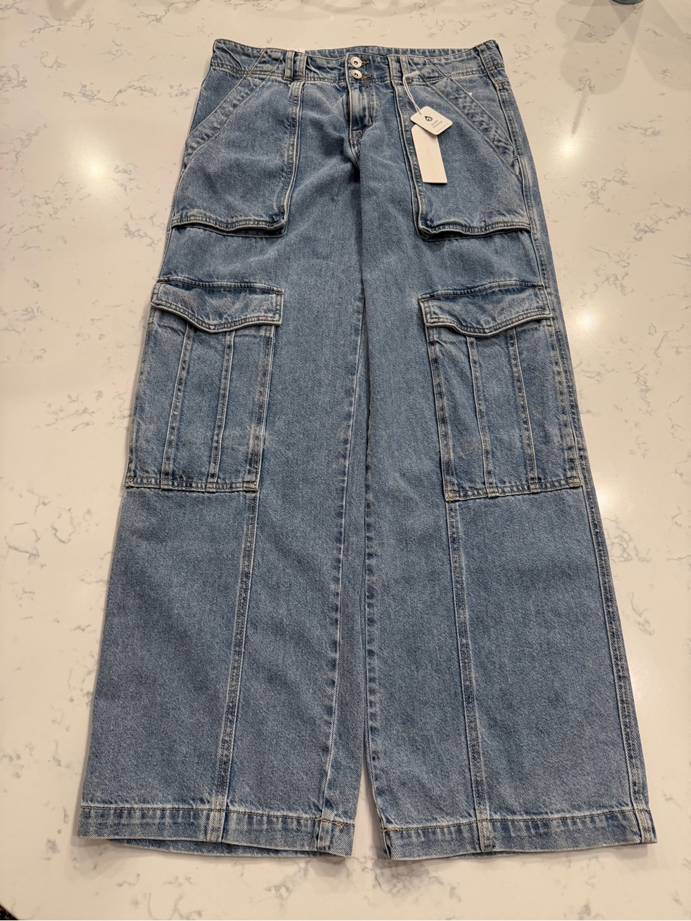 Sanctuary Light Blue Wide-Leg Cargo Jeans